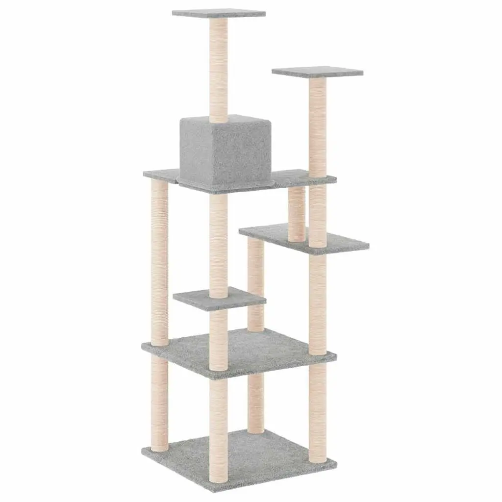 Multi-Level Cat Tree with House and Platforms Light Grey 153cm