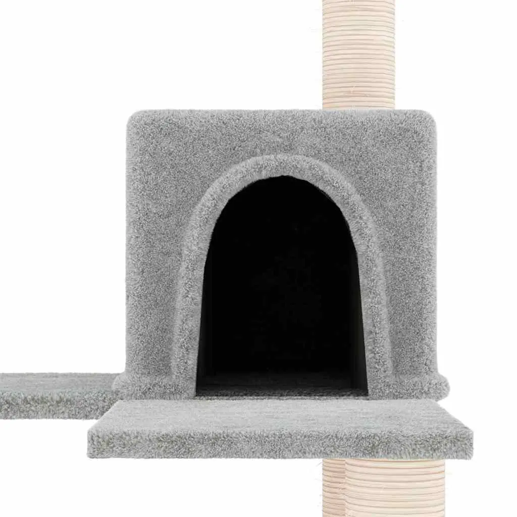 Multi-Level Cat Tree with House and Platforms Light Grey 153cm