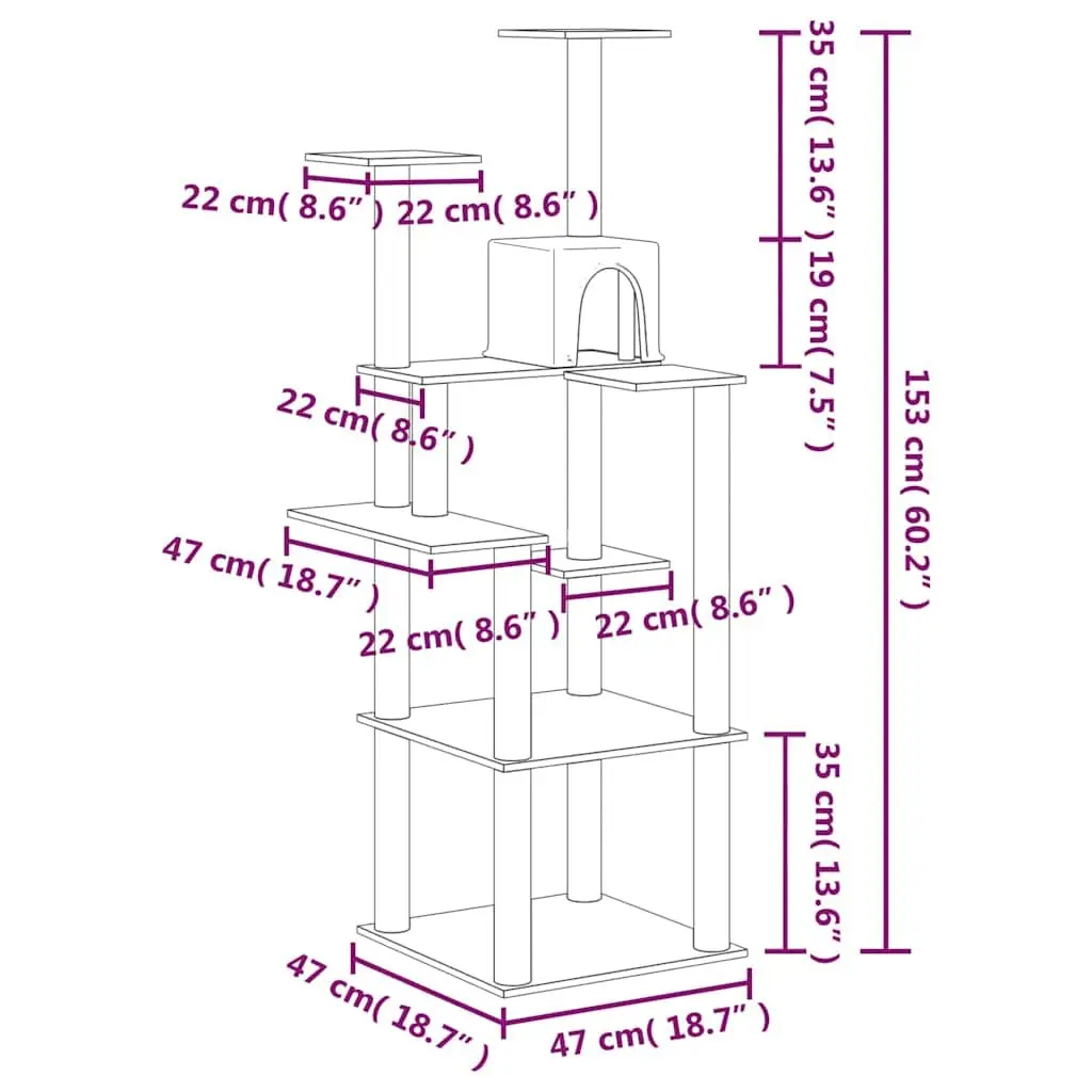 Multi-Level Cat Tree with House and Platforms Light Grey 153cm