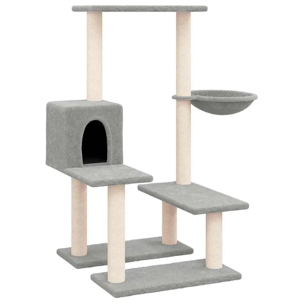 Cat Tree Multi-Level Scratching House Hammock Platforms 94.5cm Grey