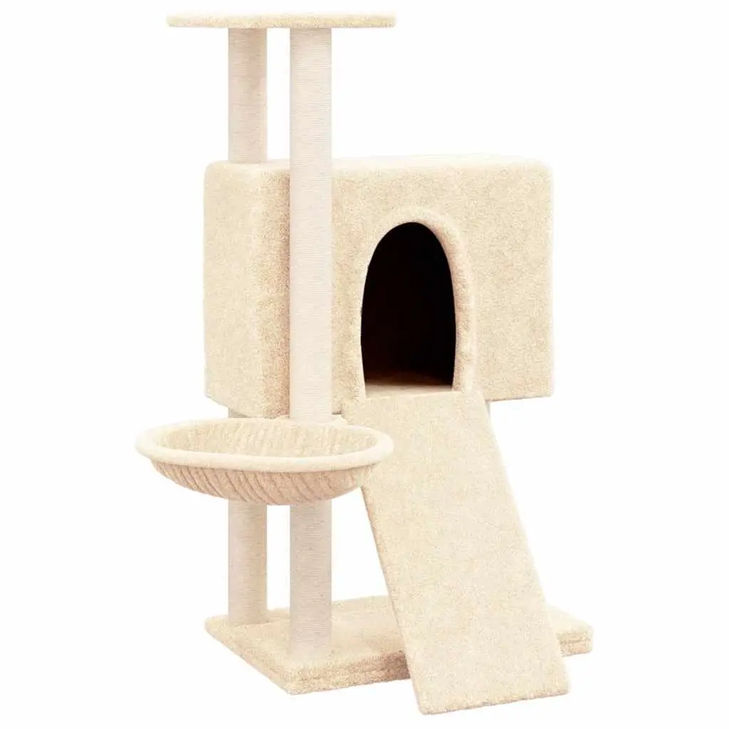 Cat Tree Multi-level Scratching Posts House Hammock Ladder Platform 96cm Cream