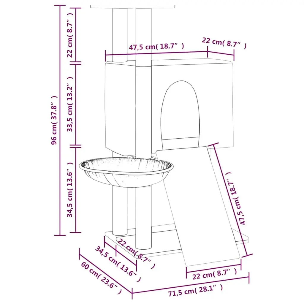 Cat Tree Multi-level Scratching Posts House Hammock Ladder Platform 96cm Cream