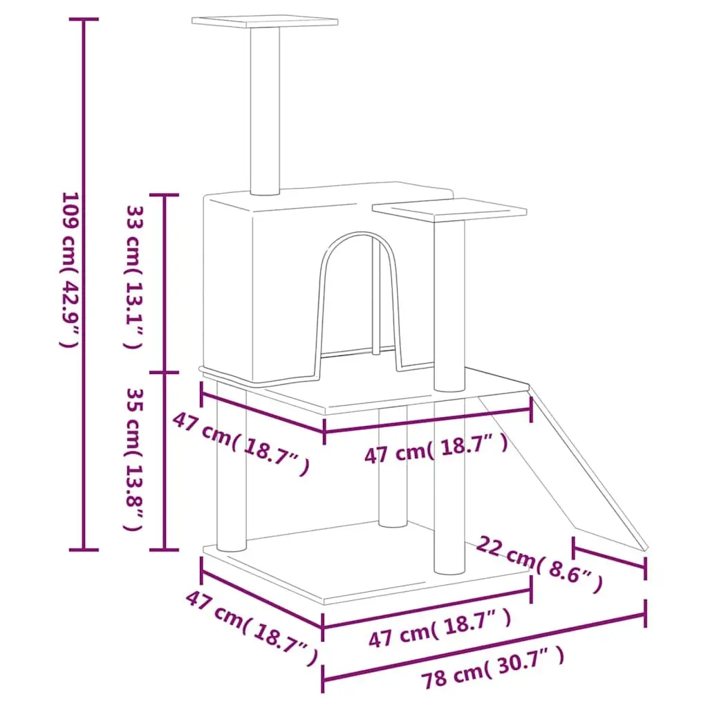 Cat Tree Grey Multi-Level Scratching Posts House Ladder Platforms 109cm