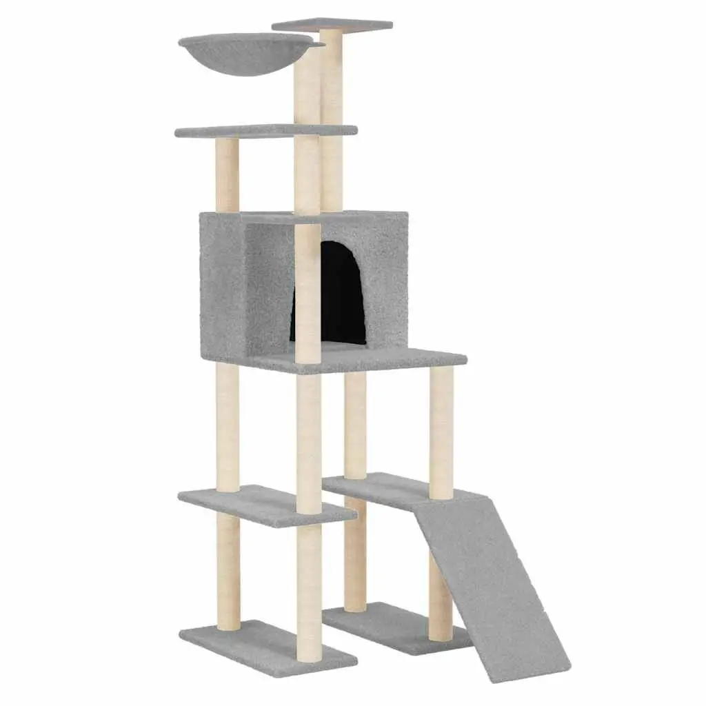 Cat Tree Multi-Level House Hammock Ladder Grey 166cm