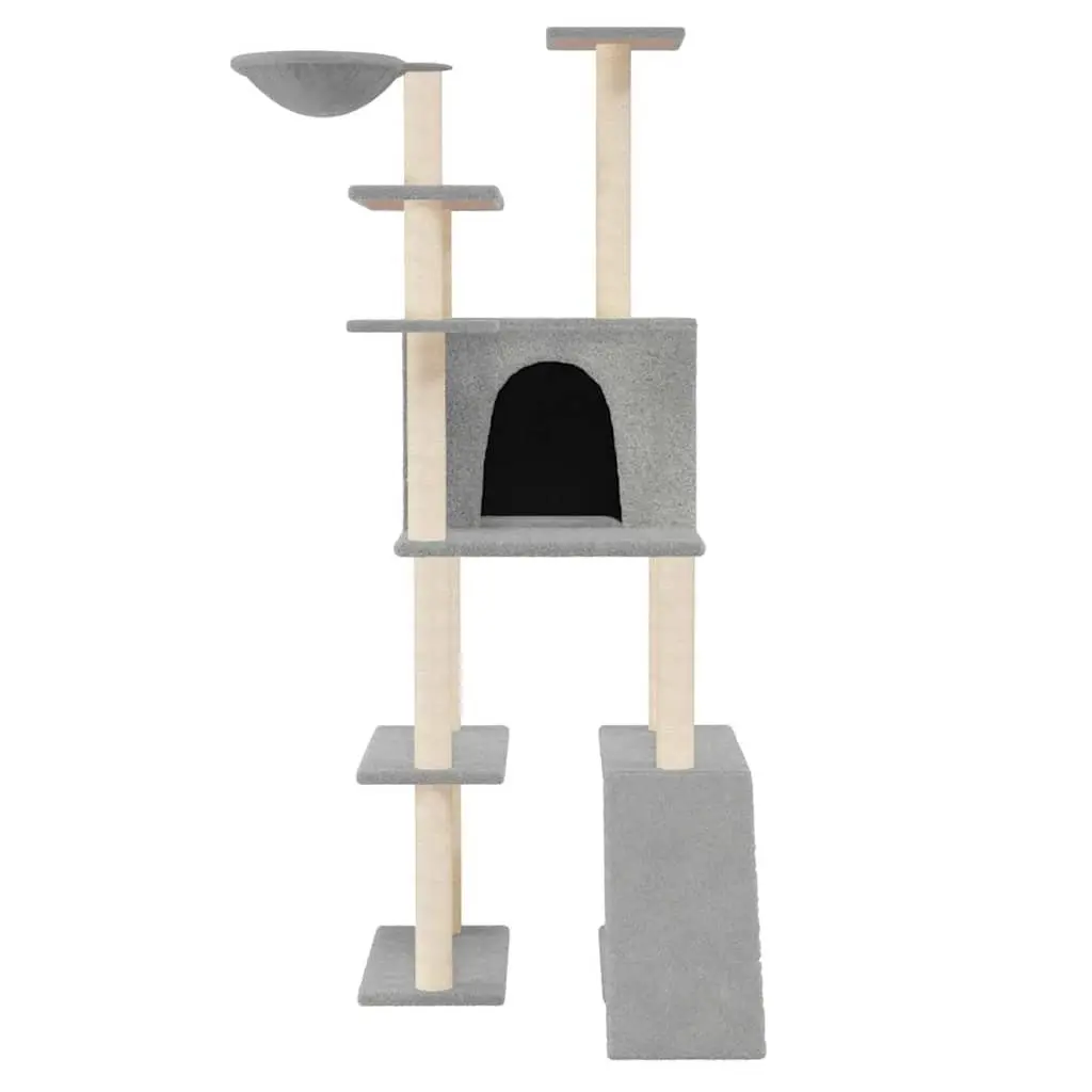 Cat Tree Multi-Level House Hammock Ladder Grey 166cm