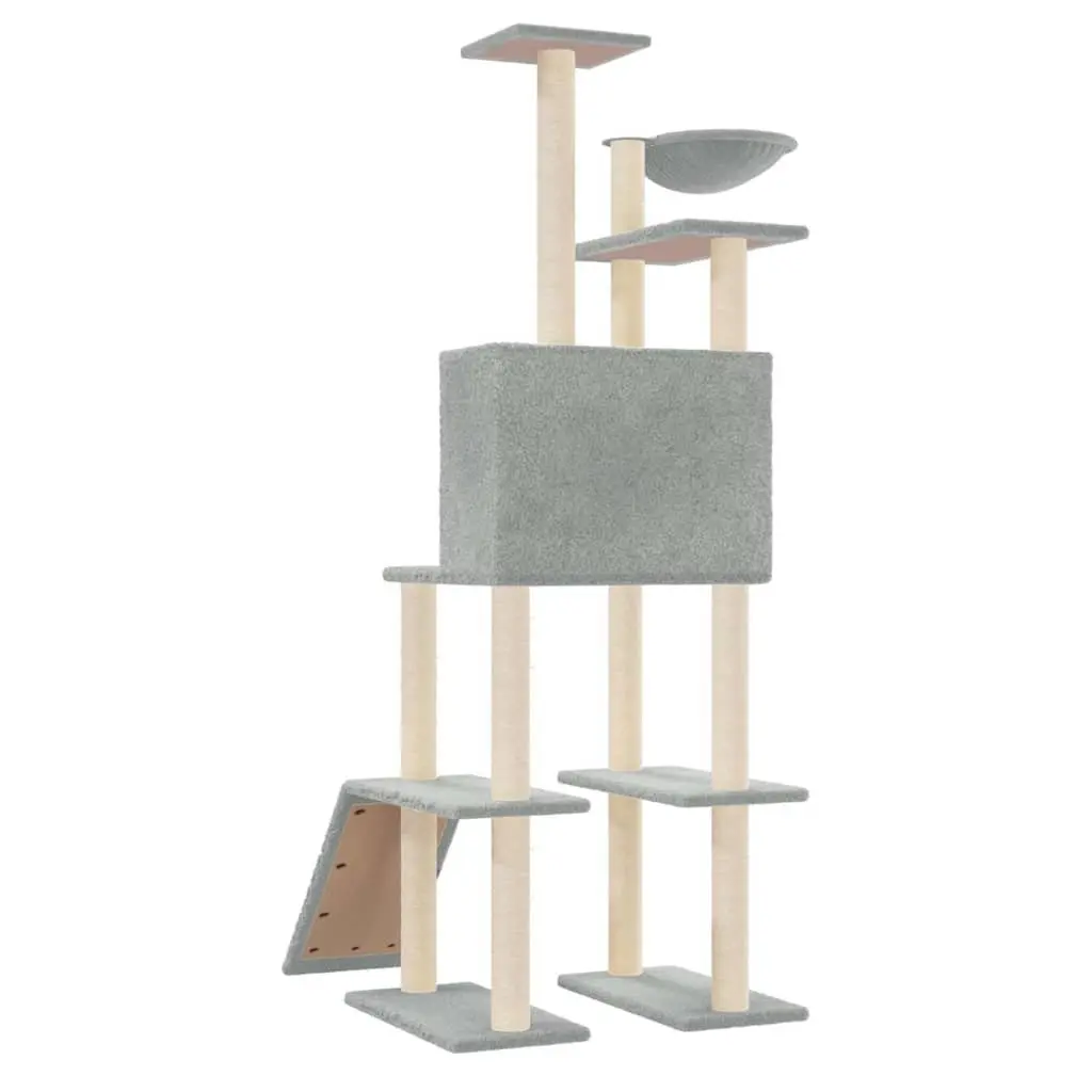 Cat Tree Multi-Level House Hammock Ladder Grey 166cm