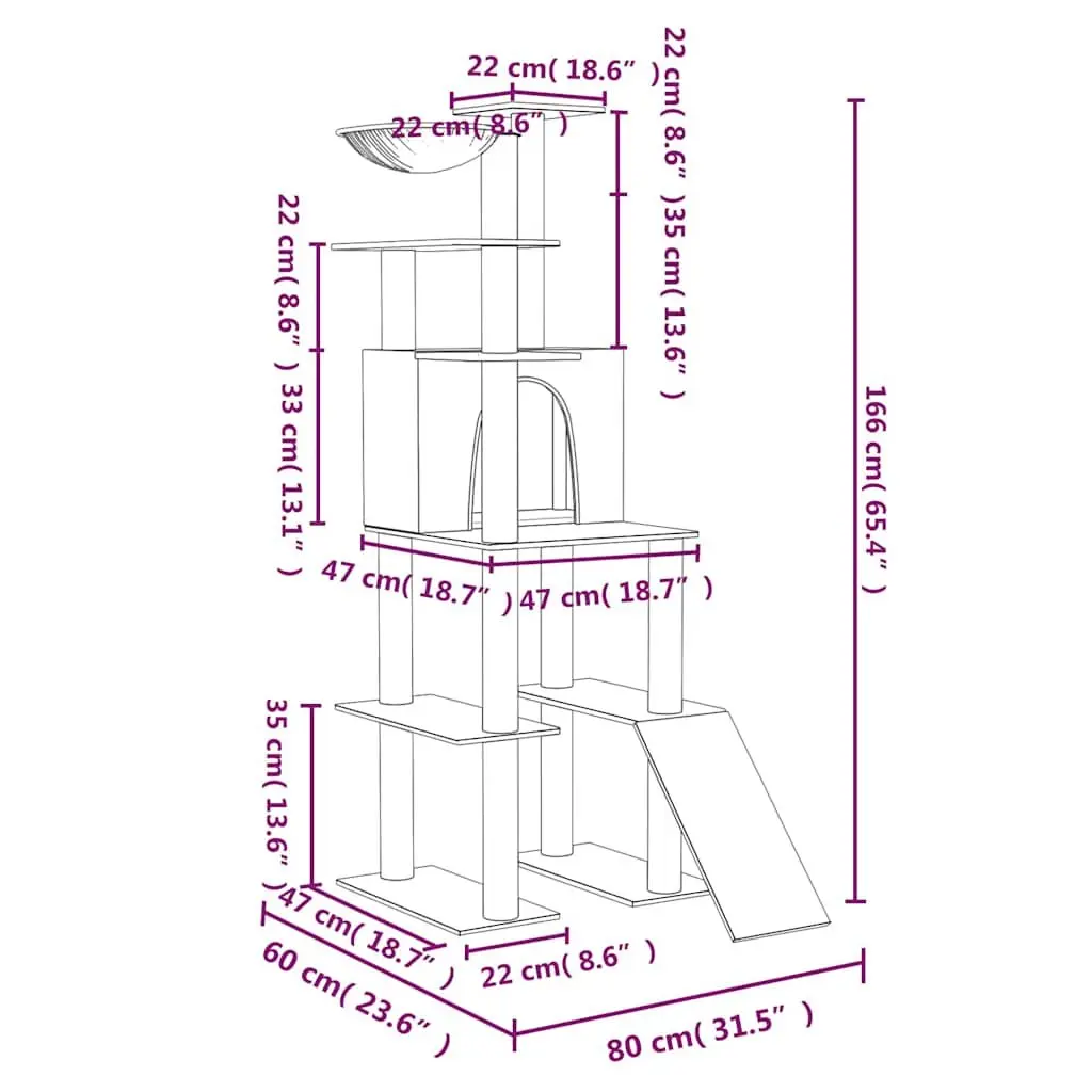 Cat Tree Multi-Level House Hammock Ladder Grey 166cm