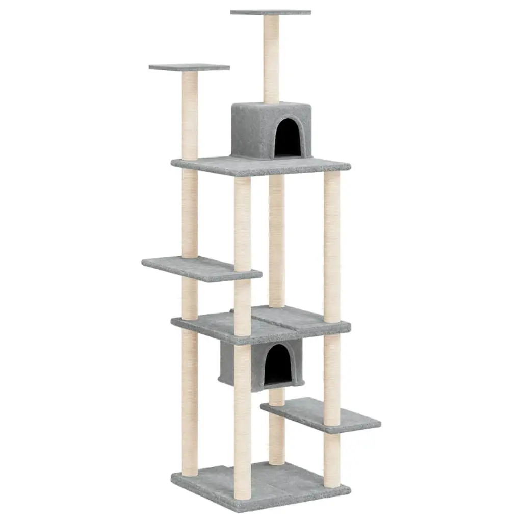 Multi-Level Cat Furniture with Houses and Platforms 176cm Grey Scratch Posts