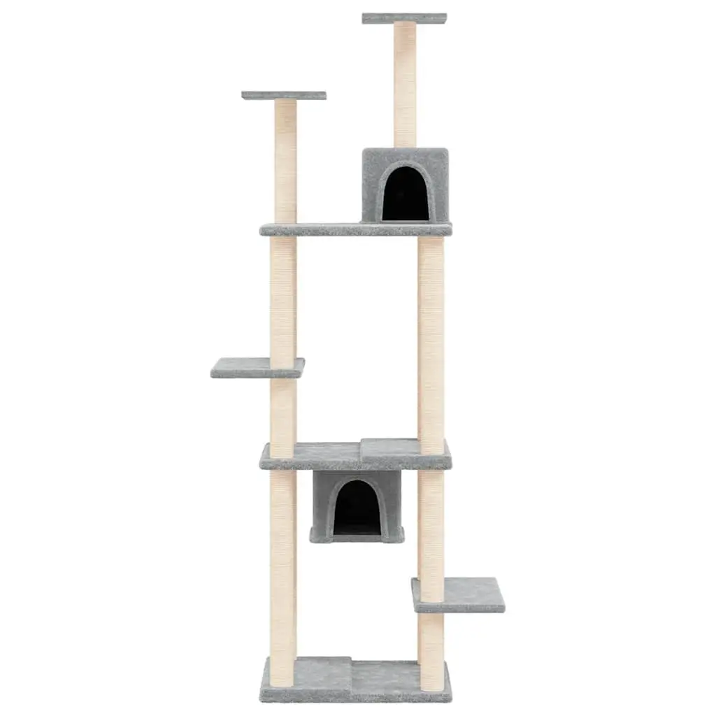 Multi-Level Cat Furniture with Houses and Platforms 176cm Grey Scratch Posts