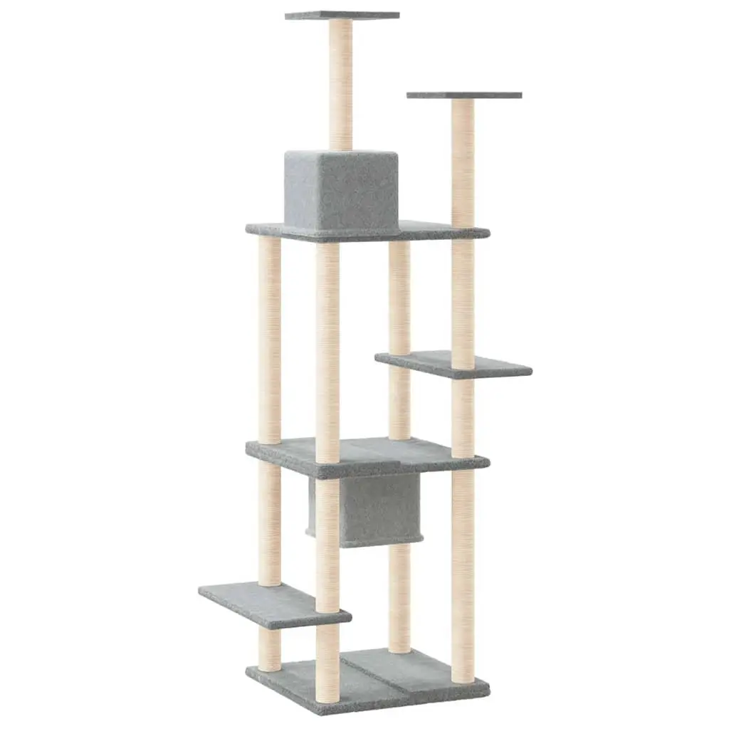 Multi-Level Cat Furniture with Houses and Platforms 176cm Grey Scratch Posts