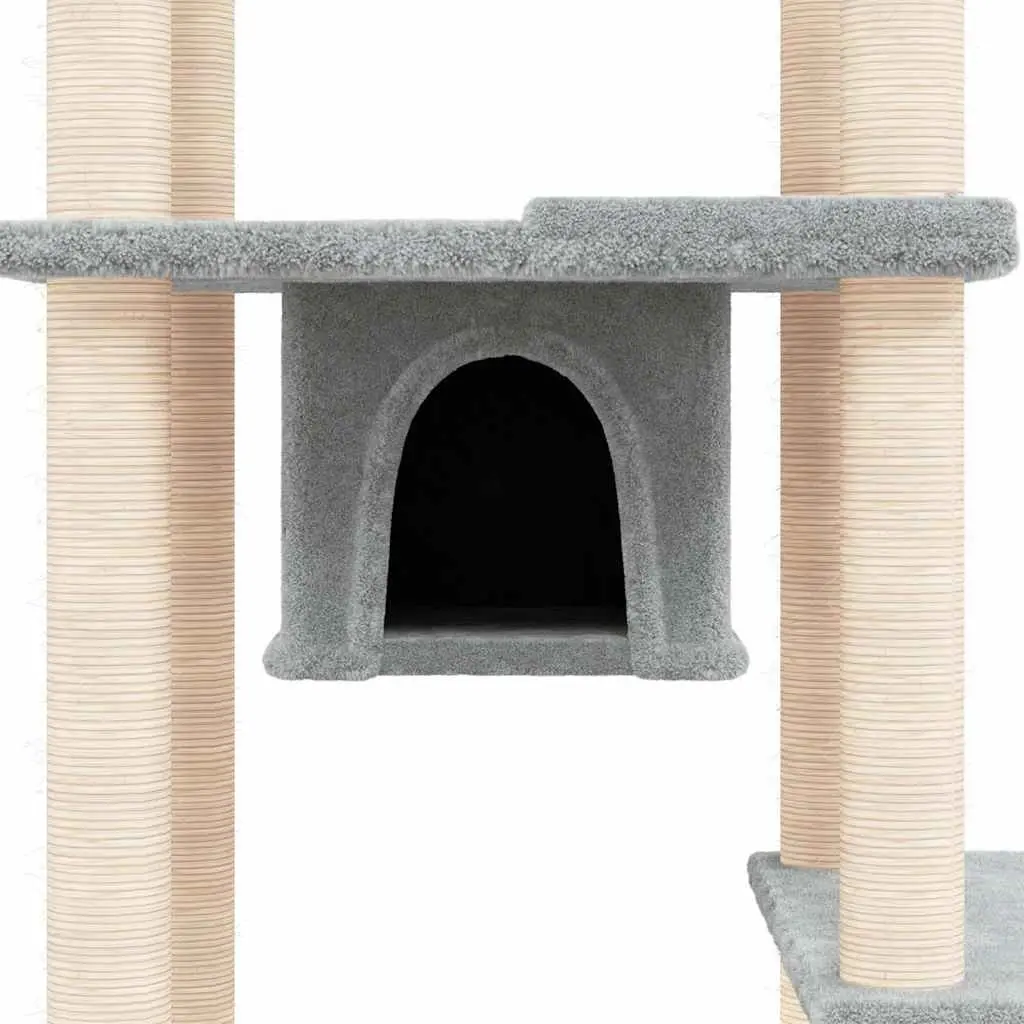 Multi-Level Cat Furniture with Houses and Platforms 176cm Grey Scratch Posts