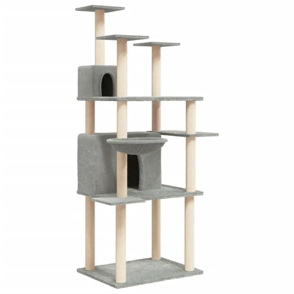 Cat Tree Multi-Level House Grey 166 cm with Sisal Scratching Posts and Platforms