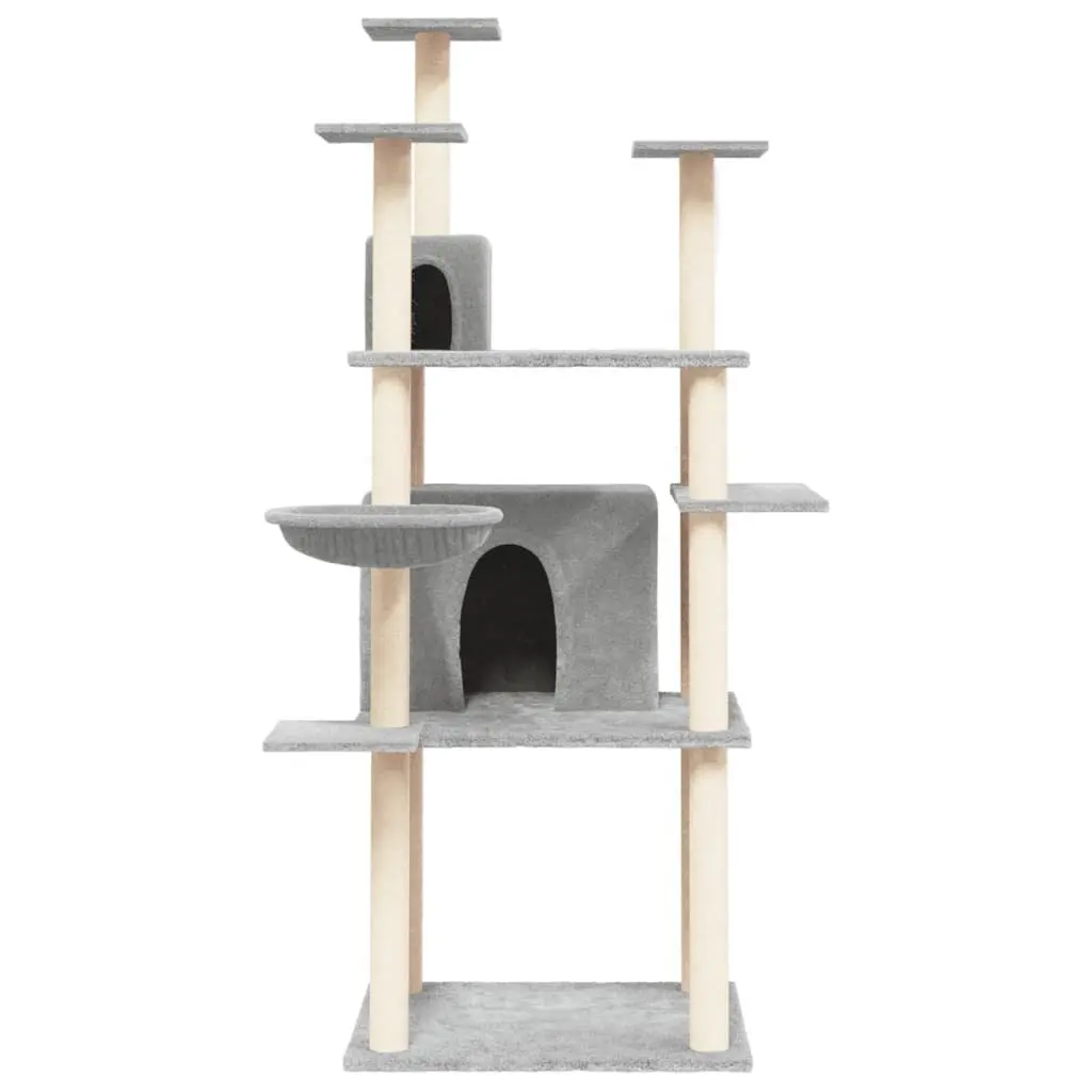 Cat Tree Multi-Level House Grey 166 cm with Sisal Scratching Posts and Platforms
