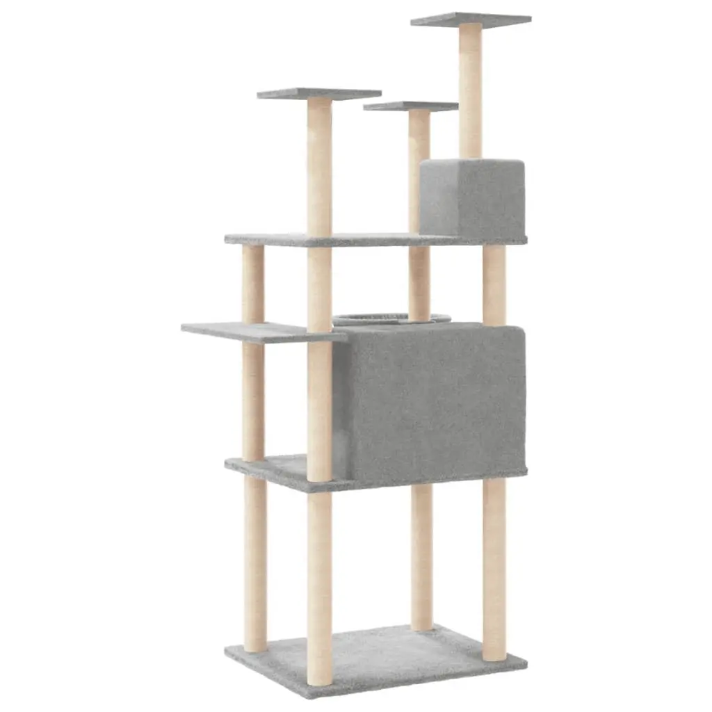 Cat Tree Multi-Level House Grey 166 cm with Sisal Scratching Posts and Platforms