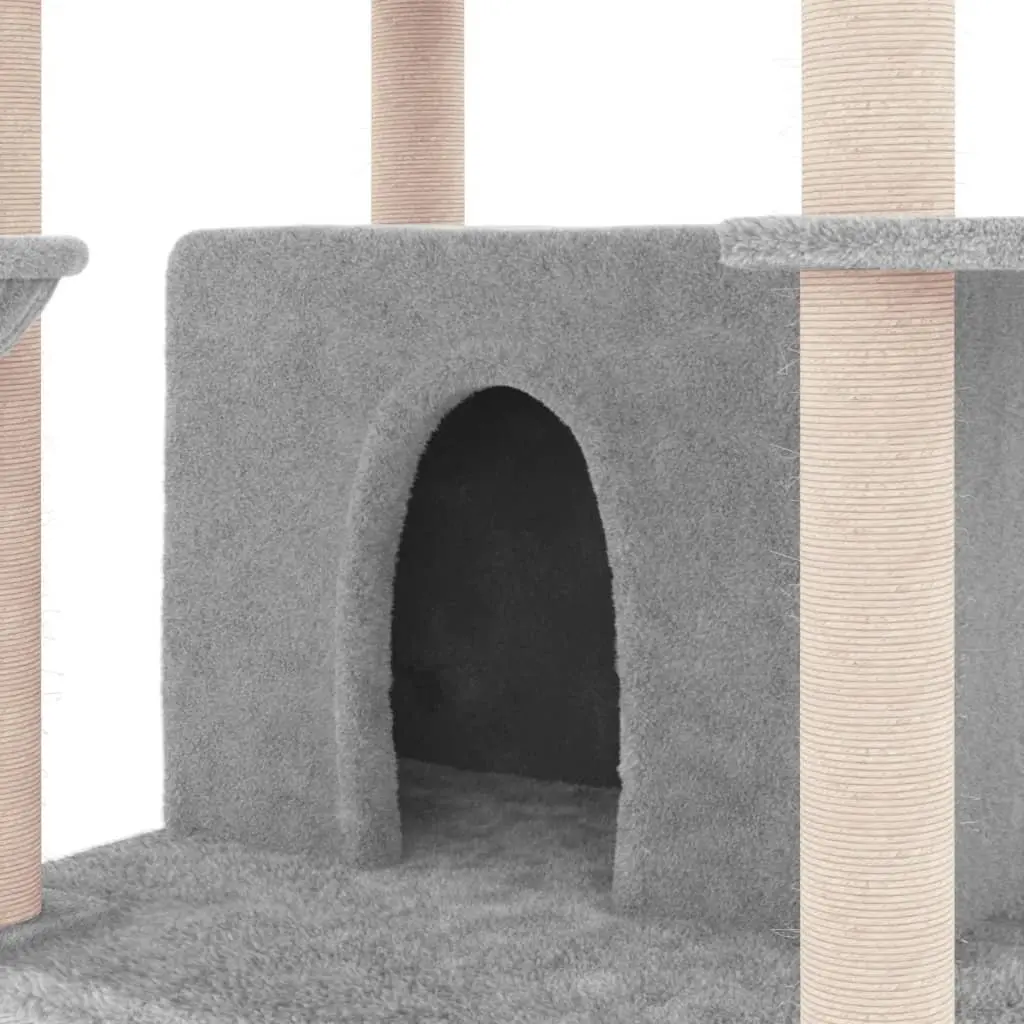 Cat Tree Multi-Level House Grey 166 cm with Sisal Scratching Posts and Platforms