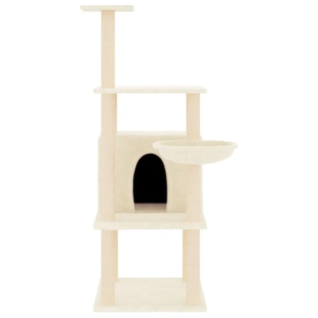 Cat Tree Multi-Level House Basket Platforms 132cm Cream