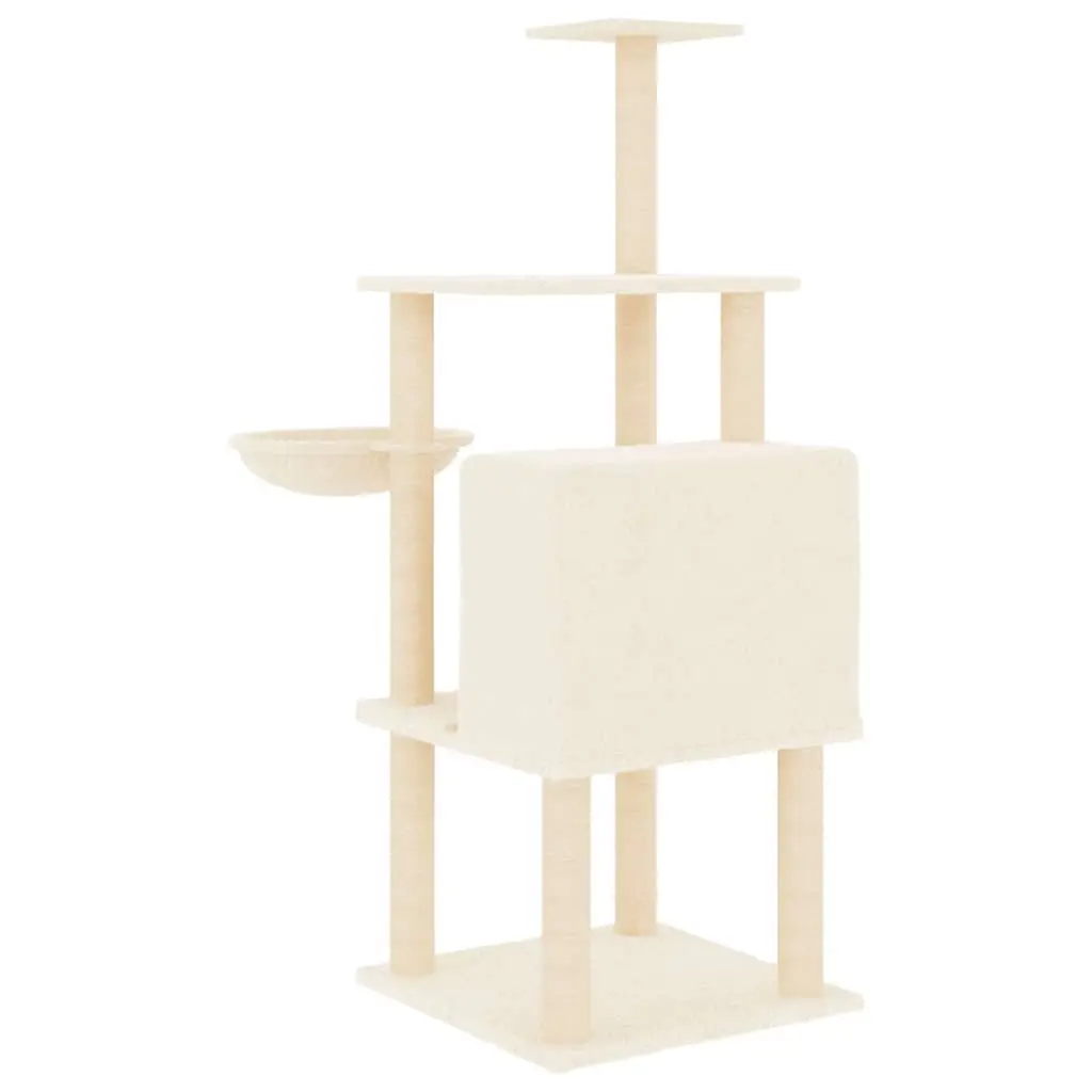 Cat Tree Multi-Level House Basket Platforms 132cm Cream