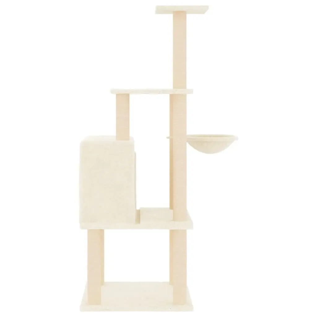 Cat Tree Multi-Level House Basket Platforms 132cm Cream