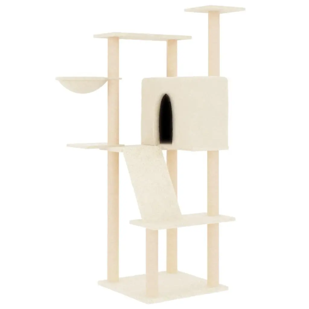 Cat Tree Multi-Level Furniture House Basket Ladder Platforms 143cm Cream