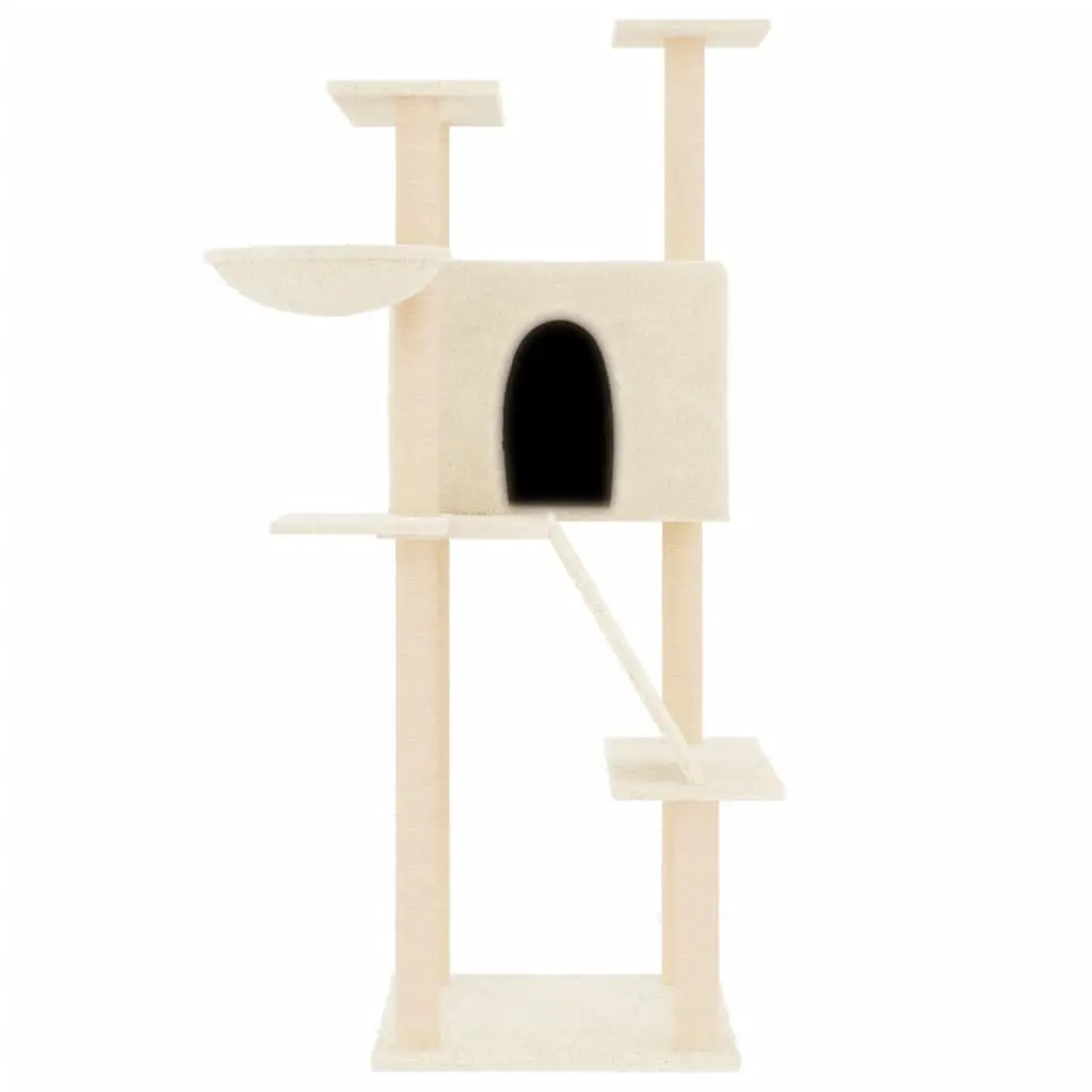 Cat Tree Multi-Level Furniture House Basket Ladder Platforms 143cm Cream
