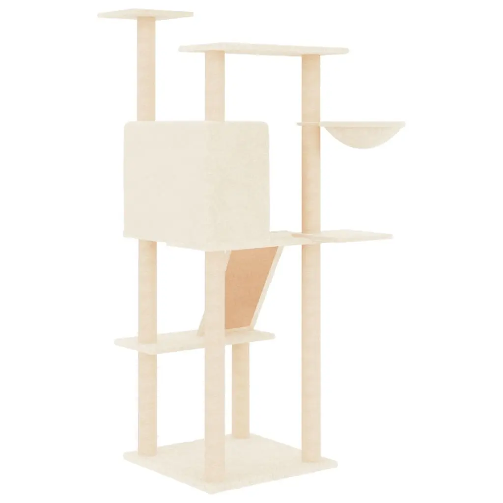 Cat Tree Multi-Level Furniture House Basket Ladder Platforms 143cm Cream