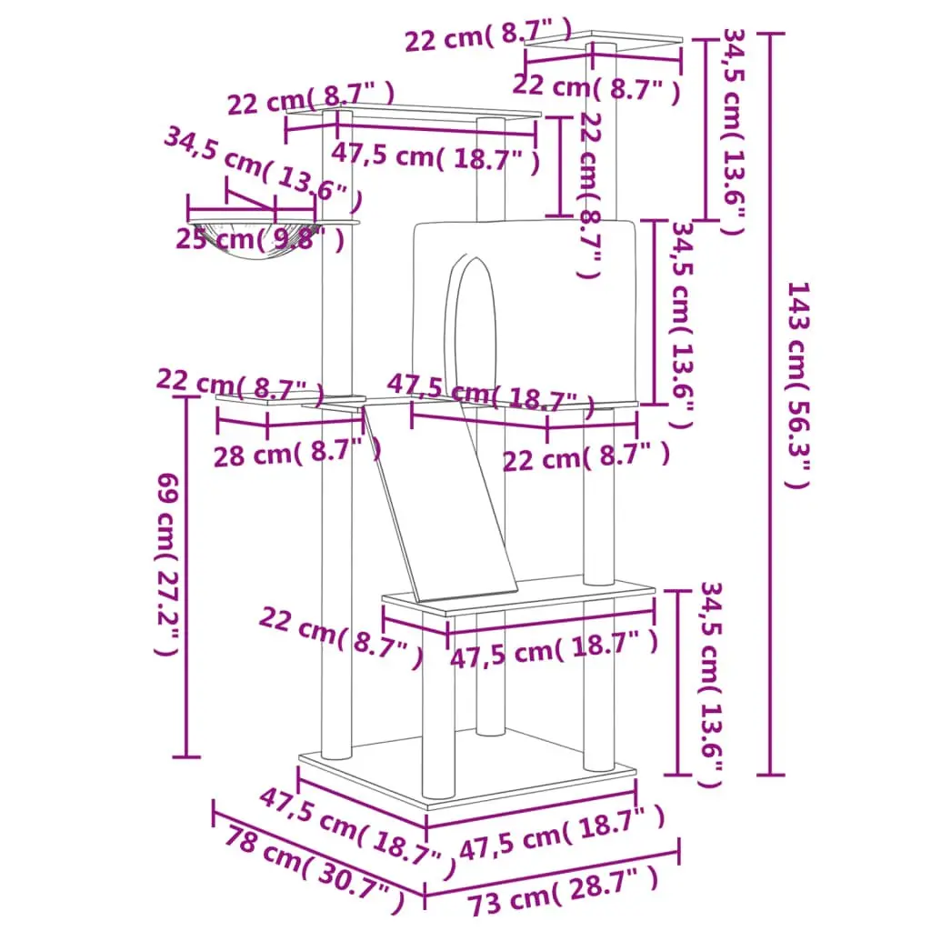 Cat Tree Multi-Level Furniture House Basket Ladder Platforms 143cm Cream