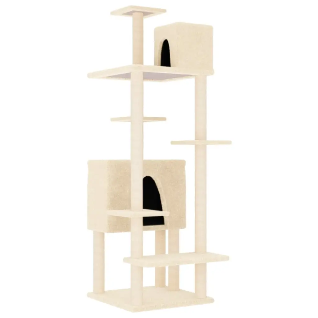Cat Tree Multi-Level Houses Platforms 154cm Cream