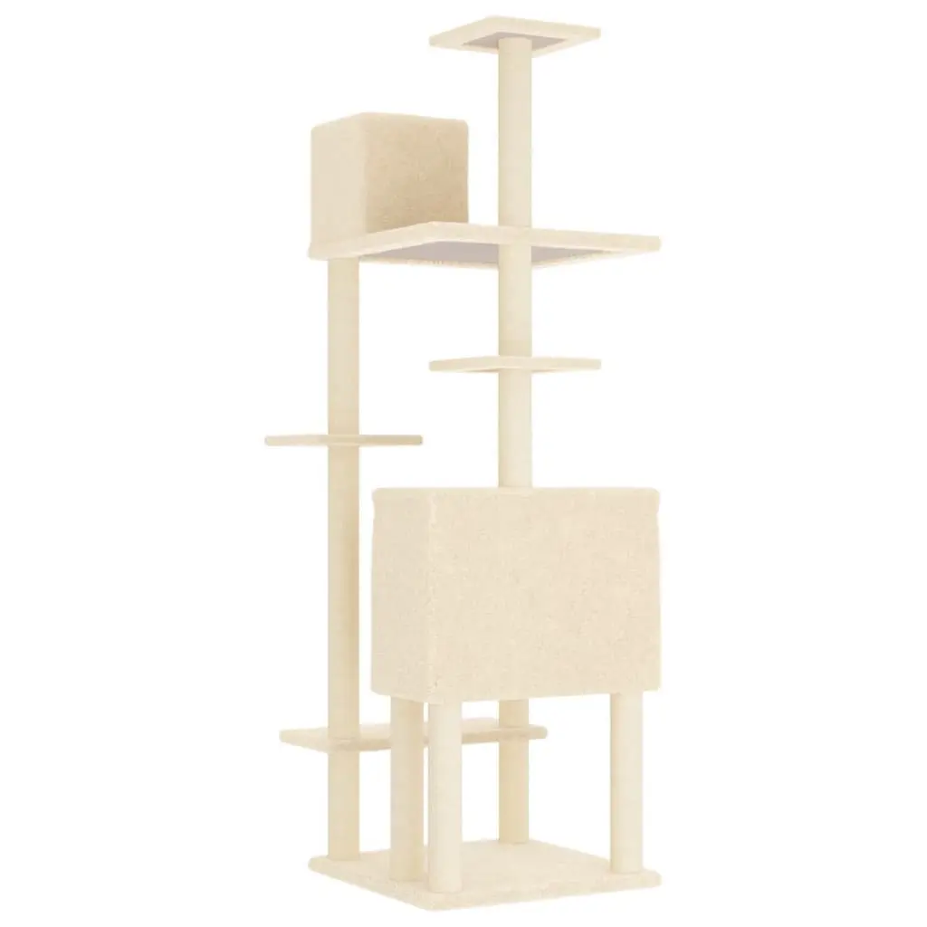 Cat Tree Multi-Level Houses Platforms 154cm Cream
