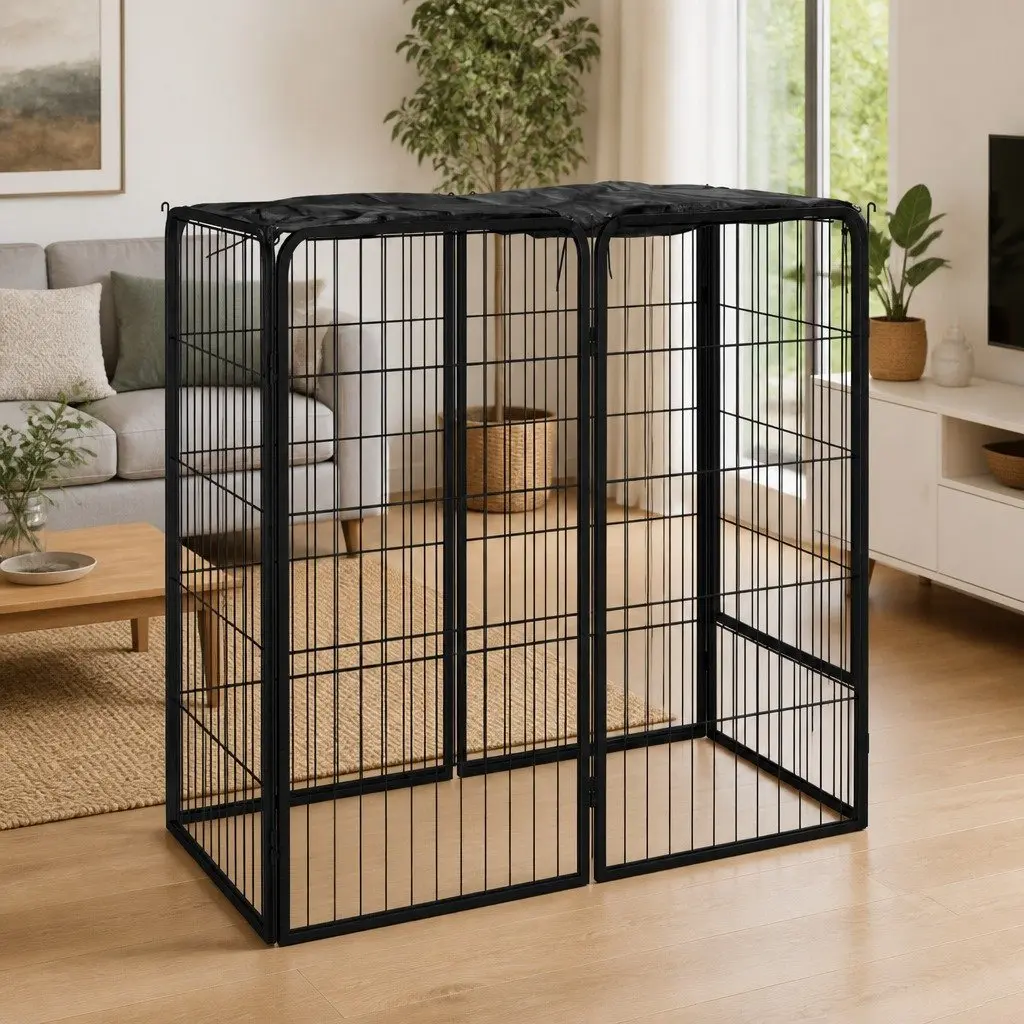 Dog Playpen Portable Outdoor Pet Enclosure 6 Panels Black