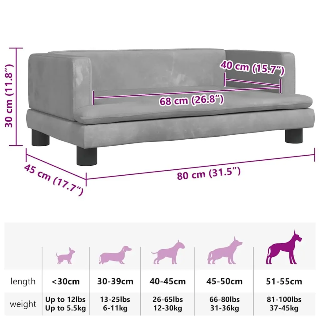 Dog Bed Velvet Light Grey 80x45x30cm Pet Sofa Couch Cushion