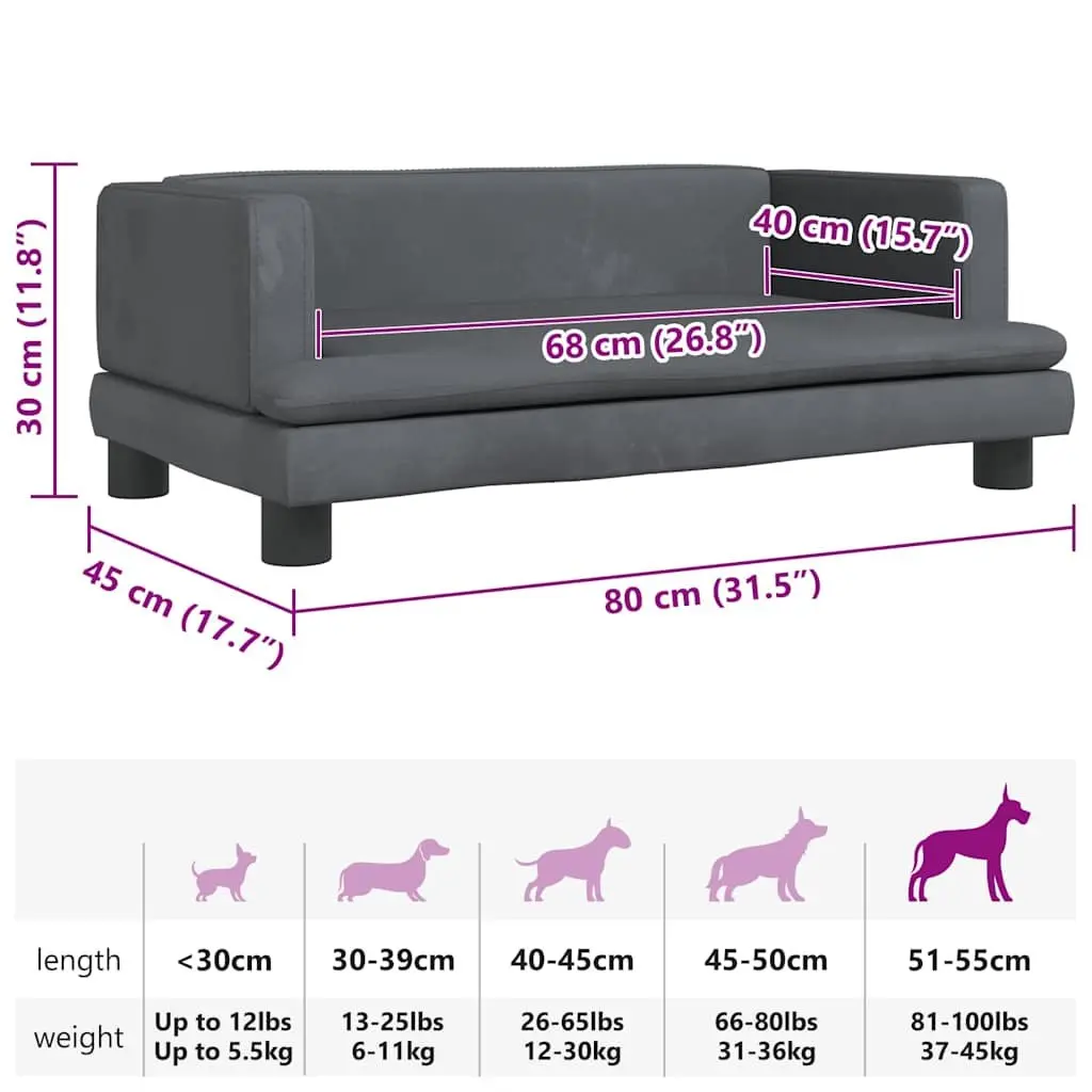 Dog Bed Grey Velvet 80x45x30cm Foam Pet Sofa Couch Cushion Lounge Resting Mat