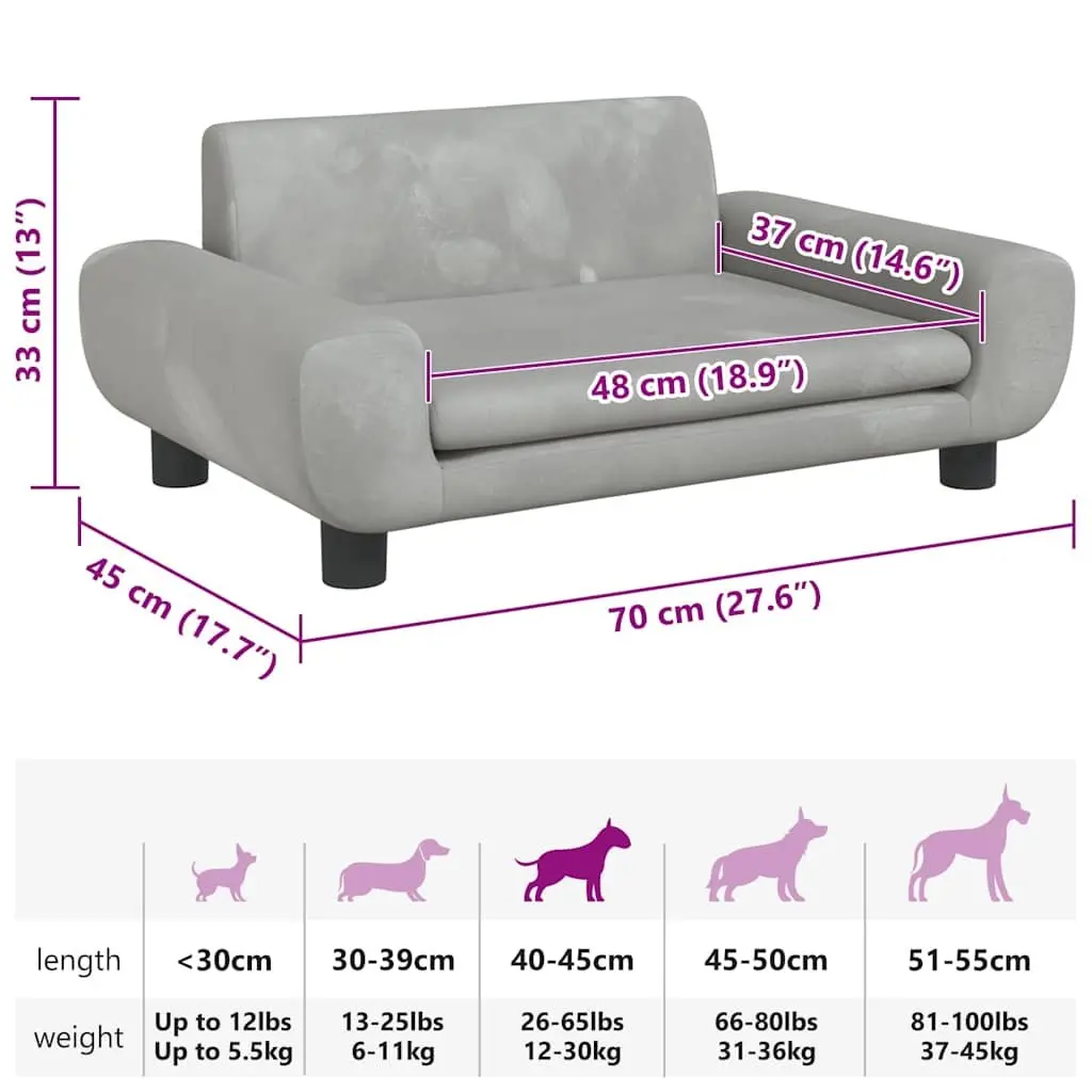 Dog Bed Light Grey Velvet Foam Lounger 70 x 45 x 33 cm