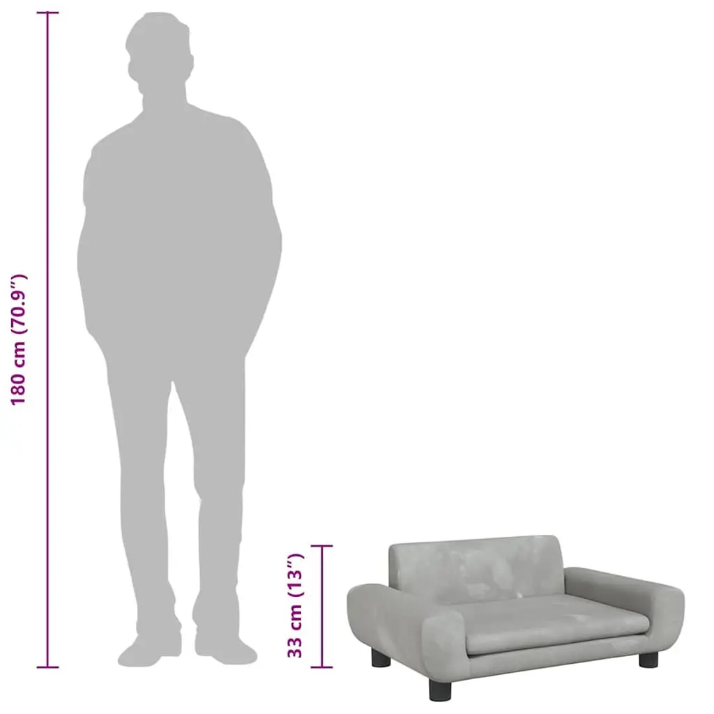 Dog Bed Light Grey Velvet Foam Lounger 70 x 45 x 33 cm