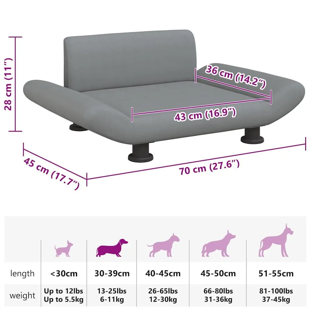 Dog Bed Indoor Comfort Grey Fabric Sofa Couch Lounger 70 x 45 x 28 cm