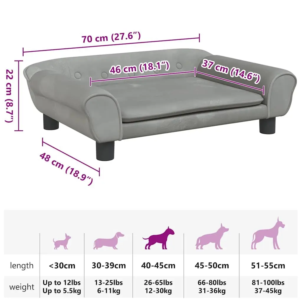Dog Bed Comfort Light Grey 70x48x22cm Velvet Pet Sofa Couch