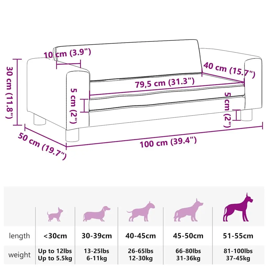 Dog Bed Extension Light Grey Velvet Sofa Cushion 100x50x30 cm