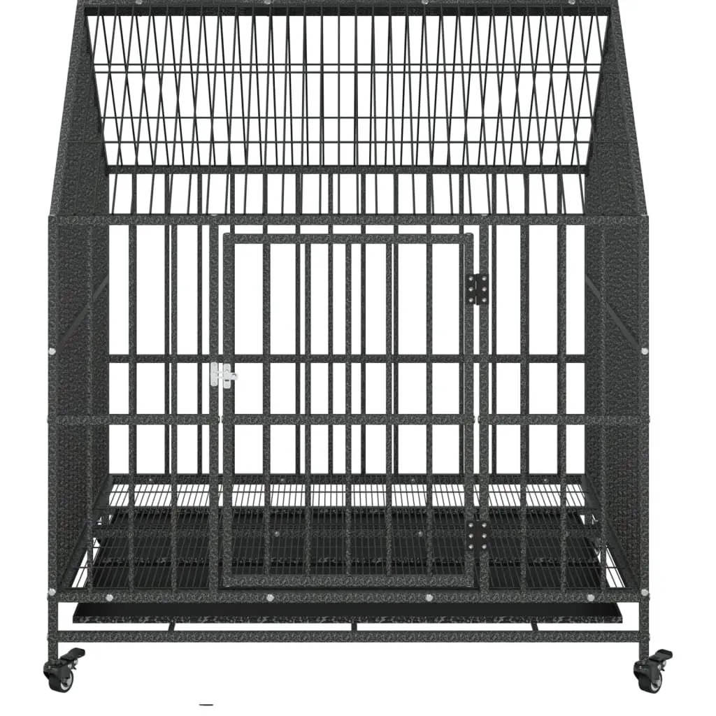 Dog Cage Outdoor Indoor Housing Black Galvanised Steel with Wheels