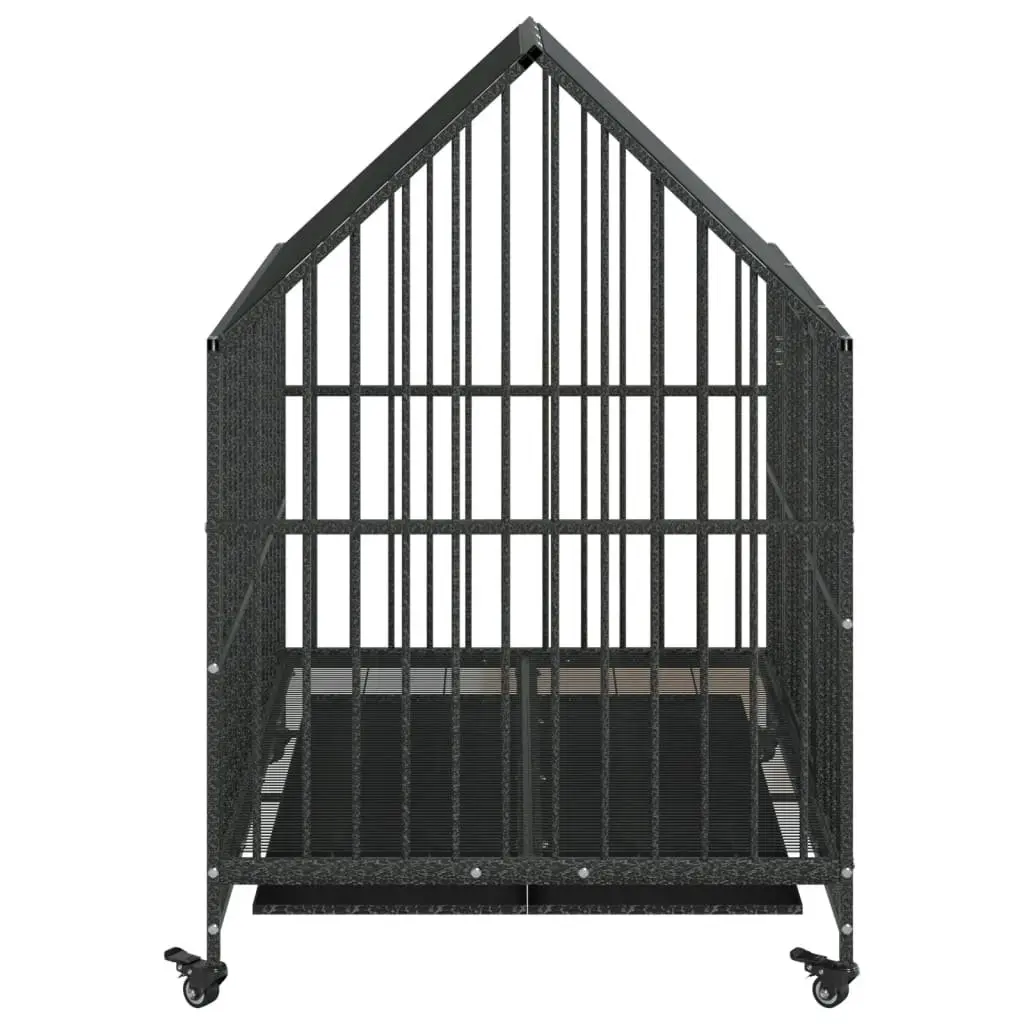 Dog Cage Outdoor Indoor Housing Black Galvanised Steel with Wheels