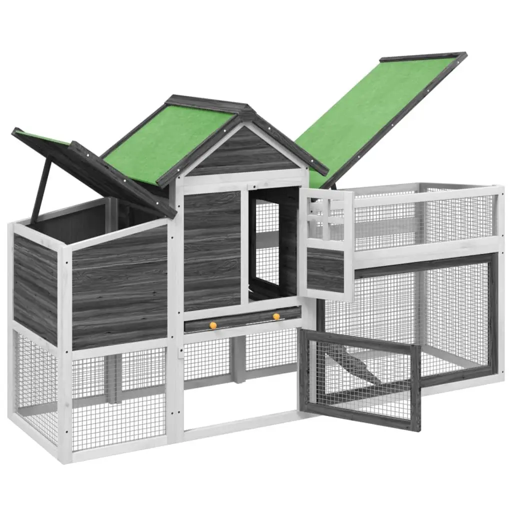 Chicken Coop Wooden Nesting Box Run Ramp 1865 x 585 x 1130 mm Grey Solid Pine Wood