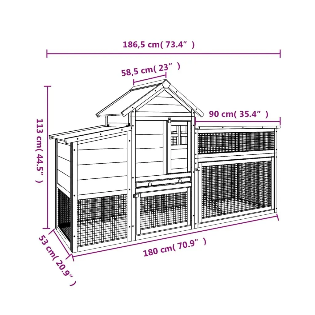 Chicken Coop Wooden Nesting Box Run Ramp 1865 x 585 x 1130 mm Grey Solid Pine Wood