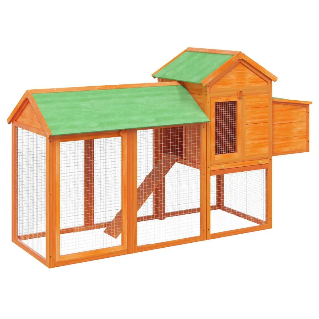 Chicken Coop Nesting Box Ramp Run Outdoor Solid Pine Wood Brown 193x65x117cm