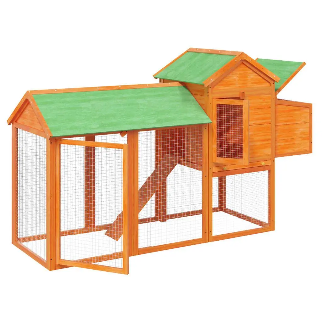 Chicken Coop Nesting Box Ramp Run Outdoor Solid Pine Wood Brown 193x65x117cm