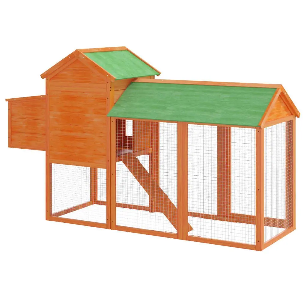 Chicken Coop Nesting Box Ramp Run Outdoor Solid Pine Wood Brown 193x65x117cm