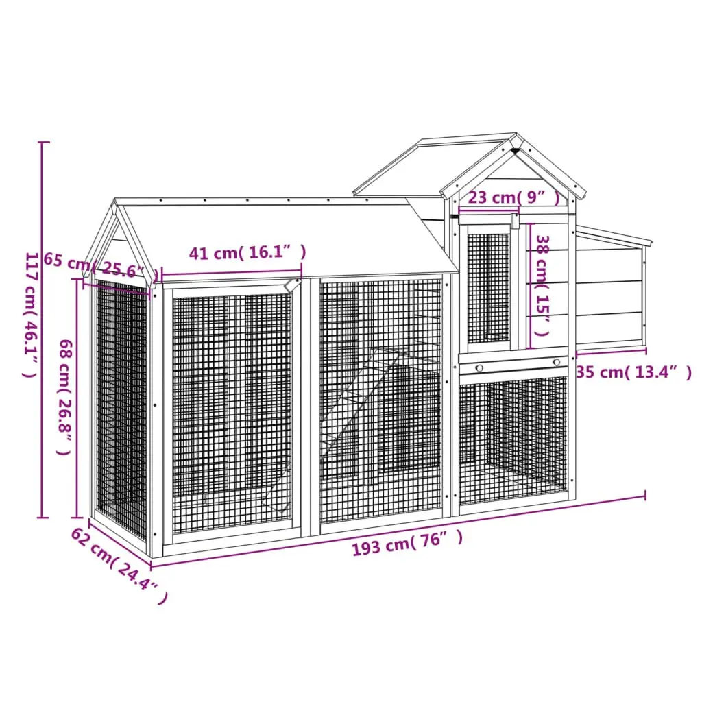 Chicken Coop Nesting Box Ramp Run Outdoor Solid Pine Wood Brown 193x65x117cm