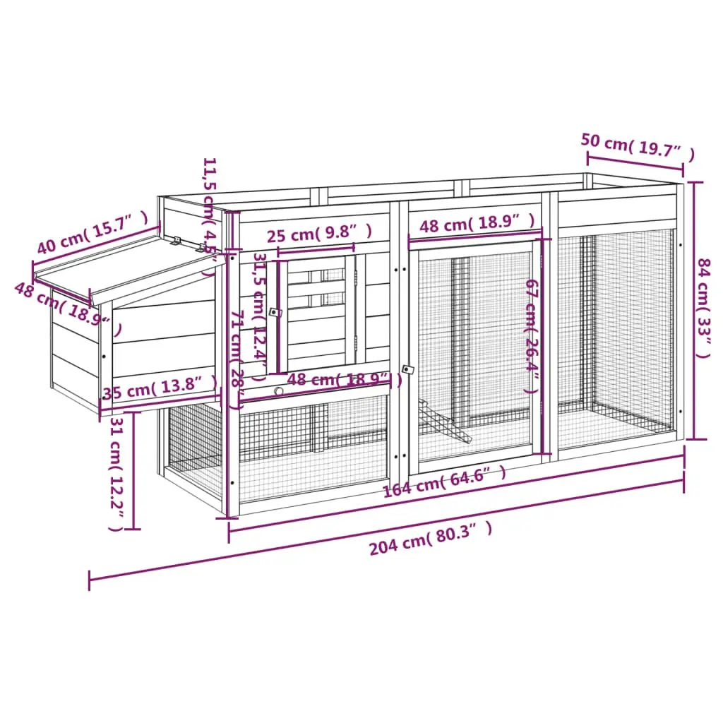 Chicken Coop Wooden Nesting Box Small Animal Habitat 204x50x84cm Grey