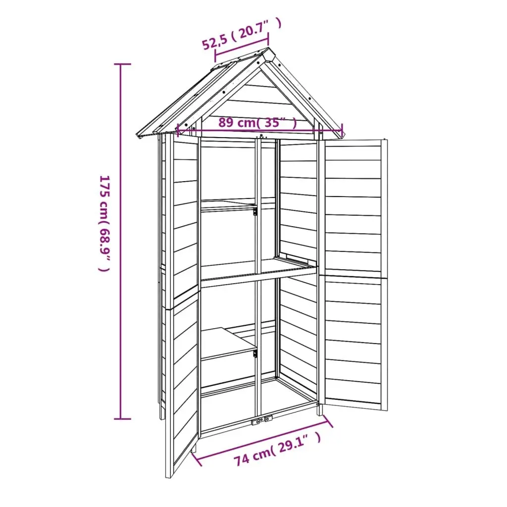 Garden Tool Shed Grey Outdoor Storage Solid Pine Wood Sloped Roof