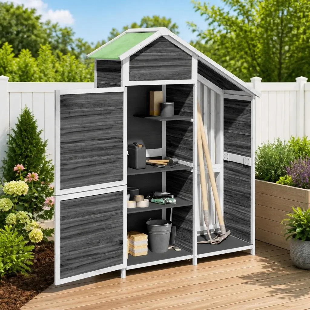 Garden Tool Shed Grey Outdoor Storage Solid Wood Pine 120x53.5x170cm