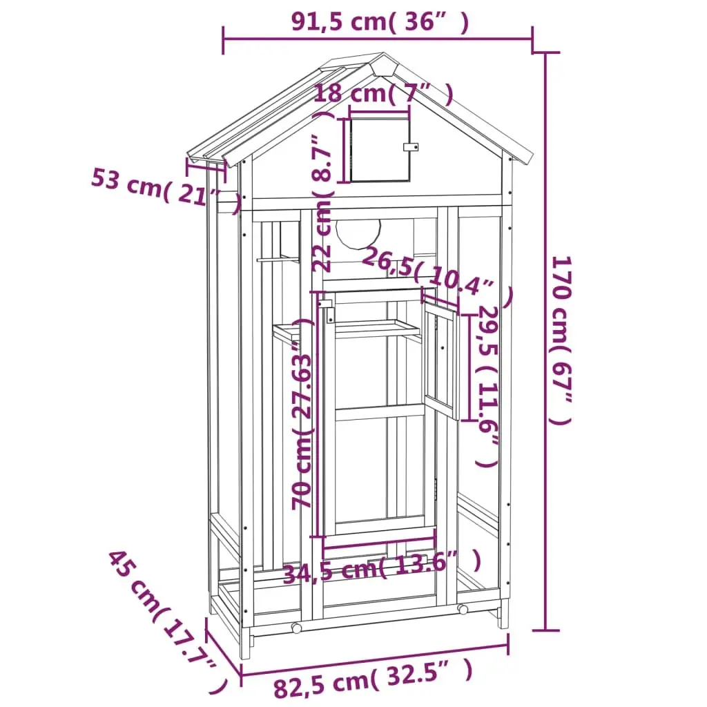 Bird House Aviary Outdoor Nesting Box Large Grey 91.5x53x170cm