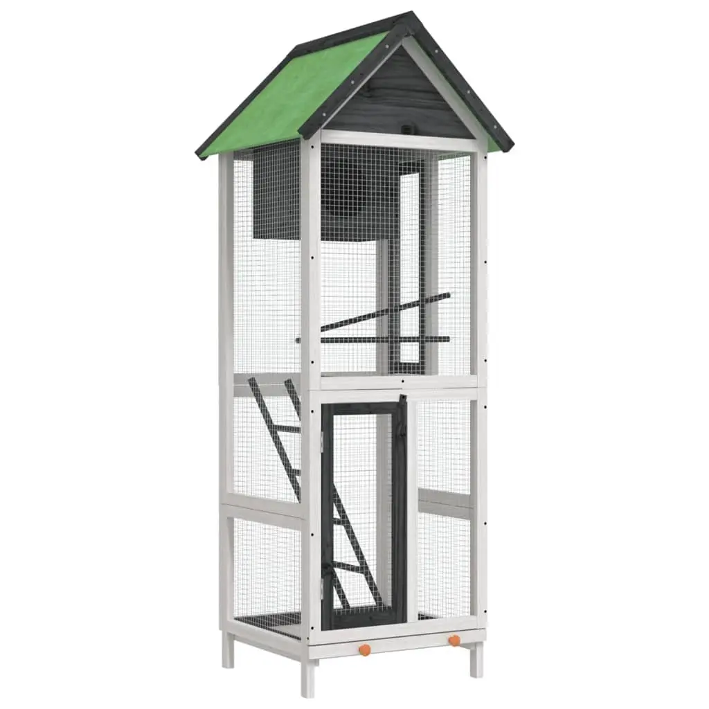 Bird House Aviary Outdoor Garden Solid Wood Pine Grey with Nesting Box and Ladder