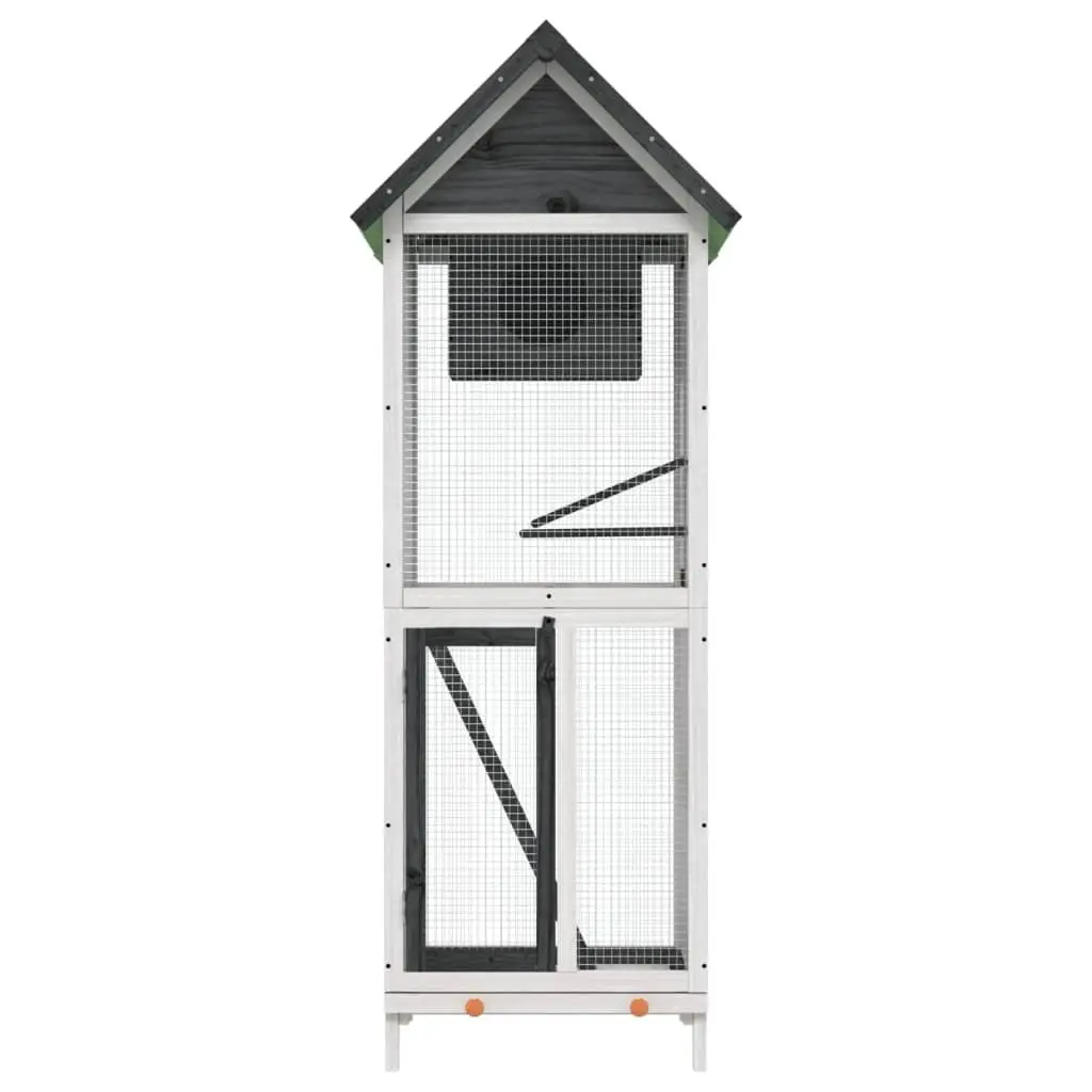 Bird House Aviary Outdoor Garden Solid Wood Pine Grey with Nesting Box and Ladder